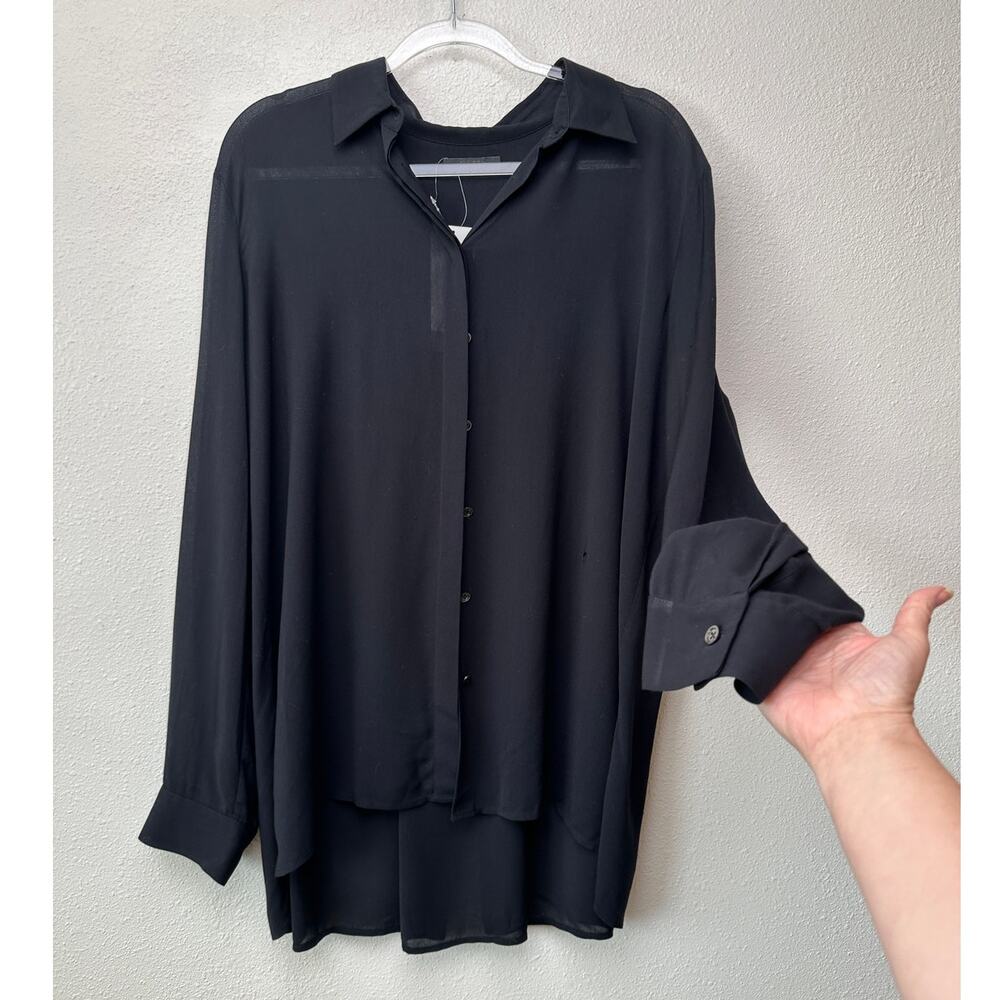 The Row Black Shirt Button Long Sleeve Collared L Semi Sheer